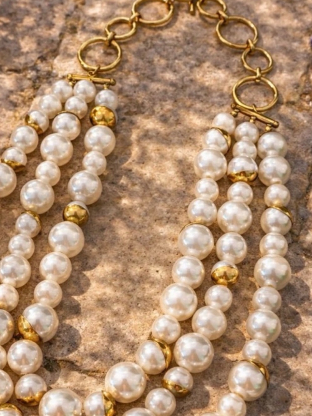 NEW! Classic Gold & Pearl Multi-Strand Necklace - Picture 4 of 4
